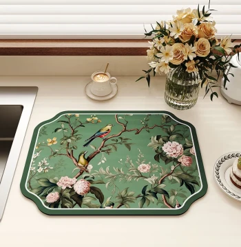 Chinese Style Magpie Kitchen Countertop Drainage Mat - Diatomite Water-Absorbing Pad for Tableware Drying, Cup Coasters, and Tea Tray Mats
