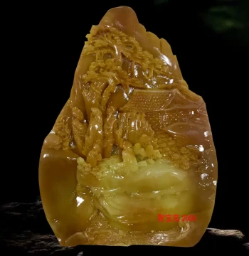 Yellow Wax Stone Carved Piece Raw Stone Ornament Jade Carving Imitation Huanglong Yu Landscape Scenery Ornament Jade Artifact Strange Stone Ornament