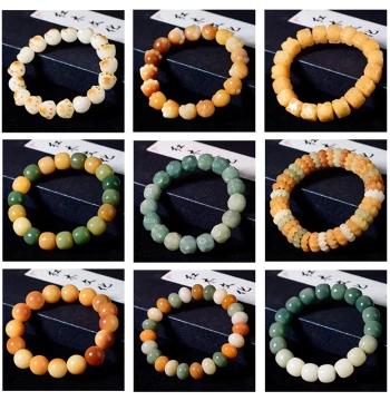 Charcoal Roasted Bodhi Gradient Color Lotus Sugar Cube Cat Paw Flexible Finger Rolling Bracelet Jewelry Gift White Jade Bodhi