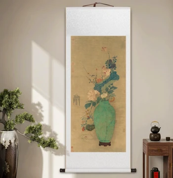 Famous Artist 'Sui Chao Qing Gong' Scroll Hanging Painting - Classical Flowers, New Chinese Style Decor for Living Room, Tea Room, Study, or Entryway