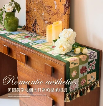 American Retro Table Runner Light Luxury Premium Five-Drawer Cabinet TV Cabinet Shoe Cabinet Cover Cloth Long Strip Tablecloth Green Coffee Table Cover