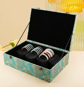Bracelet Storage Box Large Capacity Multi-Slot High-End Retro Solid Wood Lid Brocade Jade Bangle Dedicated Jewelry Case