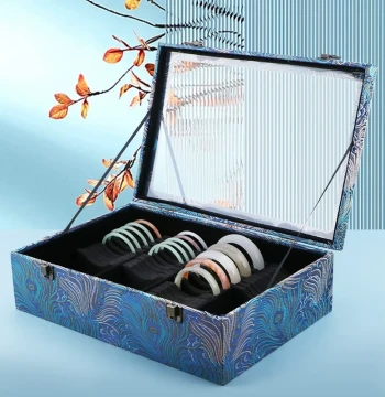 Premium Exquisite Large-Capacity Vintage Bracelet Storage Box with Transparent Glass Lid, Specialized Jewelry Case for Jadeite and Jade Bangles