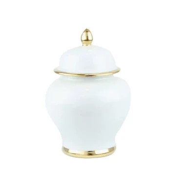 Modern Minimalist White Gold-Plated Ceramic General Jar Ornament Living Room Flower Arrangement Vase TV Cabinet Nordic Home Decor