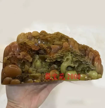 Office Home Imitation Jade Townhouse Craft Landscape Stone Material Jewelry Distressed Ornament Yellow Dragon Jade Step-by-Step Promotion Ornament
