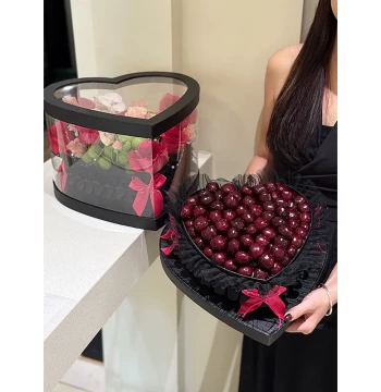Dingfeng Goddess Festival Heart-Shaped Gift Box Valentine's Day Transparent Fresh Flower Fruit Gift Box Rose Surprise Packaging Box