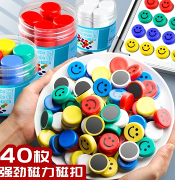 Flat Magnetic Pins for Teaching Blackboards, Magnet Stones, Colorful Magnetic Clips, Round Blank Magnets, Smiley Face Magnetic Stickers 3cm Large Size, Office Whiteboard Magnetic Beads 40-Pack, 2cm Small Magnetic Pins, Magnetic Stickers