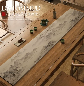 Chinese Zen-Style Table Runner & Tea Mat: Long Cloth with Diatom Mud Absorbent Pad for Tea Rooms – Heat-Resistant, Quick-Drying, Slip-Proof