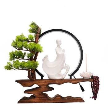 Creative Chinese Zen Little Monk Figurine Ornament with Creative Lighting for Entryway and Living Room Home Ceramic Decoration