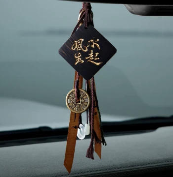"Fengsheng" Black & Gold Premium Wu Shi Pai Rearview Mirror Ornament – High-End Men's Peace Charm with Luxury Appeal