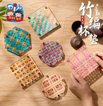 Mother's Day Intangible Cultural Heritage Acrylic Bamboo Weaving Coaster DIY Kit - Bamboo Strip Materials for Kids' Warm-up Activities and Gifts