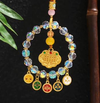 [Temple Same Style] Hangzhou Lingyin Five Road Wealth God Car Hanging Colorful Abacus Lock Premium Car Decor Safe Blessing Fortune Attraction
