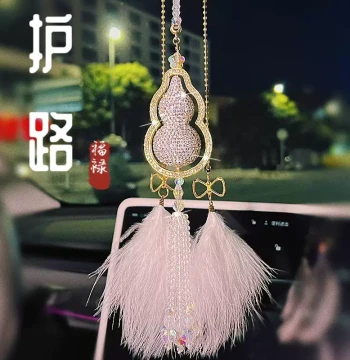 Road-Protection Gourd with Rhinestones, Light Luxury Car Hanging Ornament, High-End Interior Car Decor, Peace Rearview Mirror Pendant, Vehicle Decoration