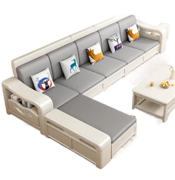 Solid Wood Living Room Sofa Set White Modern Minimalist Chinese Style Storage Sofa for Small Apartments All-Season Home Use