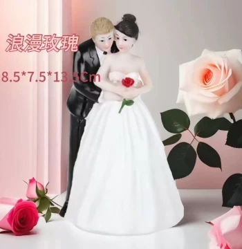 Wedding Gift Cake Decoration Resin Craft Figurine, Romantic Rose Cake Couple