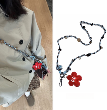 'Amber Sea Salt' Niche Design Flower Hand-Woven Crossbody Phone Chain - High-Aesthetic Lanyard and Phone Charm