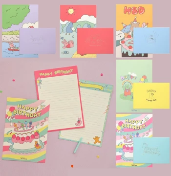 Korea Dailylike Cute Ins Handwritten Letter Paper Envelope Set Premium Birthday Cartoon Confession Love Letter Greeting Card