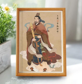 Nine Roads God of Wealth Wall Art - Wang Hai Portrait for Wealth Attraction and Home Protection, Desktop Display
