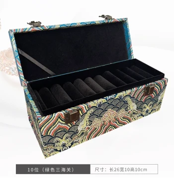 10-Slot Fixed Jadeite Bangle Box Brocade Cloth Jade Bangle Box Wooden Bangle Box High Solid Wood Base Jewelry Storage Box Various Patterns