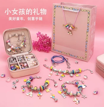 3-Pack Children's Bracelet DIY Handmade Beading Set - Educational Bead Threading Toy Jewelry and Necklace Making Kit for Little Girls