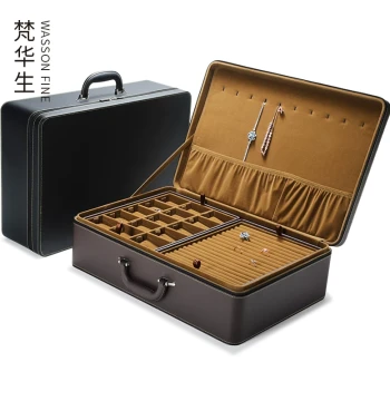 Wasson Fine Large-Capacity Jewelry Storage Box: Portable Suitcase for Rings, Necklaces, and Bracelets