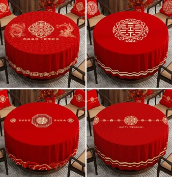 Wedding Round Tablecloth Red Festive Newlywed Round Dining Table Cloth Atmospheric Small Round Table Coffee Table Cloth Decorative Table Cover