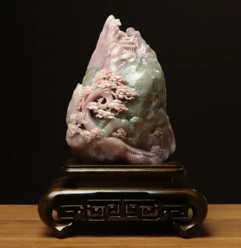 Shangpin Meige Natural Jade Entryway/Tabletop Ornament – Exquisitely Hand-Carved Pink Material Landscape Scene, Gift Model FA100