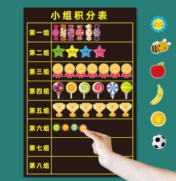 Chinese-English Edition Magnetic Group Points Table Smiley Face Praise Big and Small Red Flower Magnets Blackboard Whiteboard Magnetic Suction Force Stickers for Elementary School Children Kindergarten Award Encouragement Class Competition Rating Board