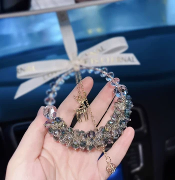 Xiaohongshu Style Green Light Car Pendant, Safe Journey Crystal Ornament for Rearview Mirror, Interior Hanging Decor for Men and Women