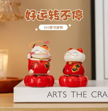 In Stock Fast Shipping Festive Lucky Cat Figurine Wholesale, Jingdezhen Ceramic Rotating Joy, Jingdezhen Carousel