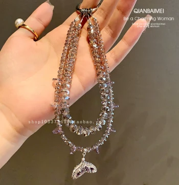 Sparkling Crystal Mermaid Tail Charm, Premium Light Luxury Phone Chain for Women, Bag & Phone Case Accessory, Drop-Proof & Durable