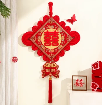 Wedding Chinese Knot Double Happiness Wall Hanging Bridal Room Decor Entryway Living Room Red Ornament Wedding Couplets Decoration
