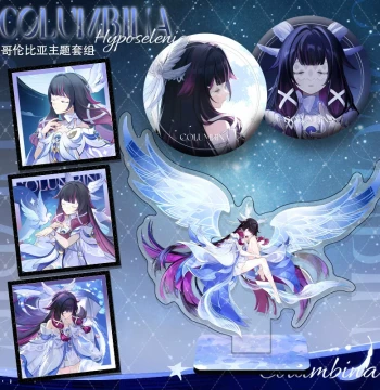 Genshin Impact Moon Goddess Columbina Theme 75mm Double-Flash Badge Stand Acrylic Colored Paper New Merchandise Set
