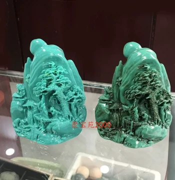 Hubei Raw Mine High Porcelain Blue-Green Turquoise Pine Tree Small Ornament Imitation Raw Stone Carved Display Antique Style Distressed Ancient Curio Strange Stone
