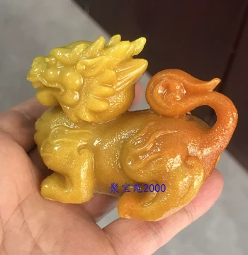 Jade Wealth-Attracting Fortune-Turning Auspicious Beast Blessing Car Ornament Imitation Jade Carved Pixiu Divine Beast Huanglong Jade Auspicious Qilin Display