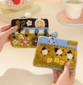 Nepalese Handmade Wool Felt Bag, Super Stylish Coin Purse, Cartoon Small Bag, Cute Bus Card Holder and ID Storage Pouch