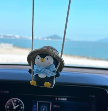 Cute Penguin Swing Car Hanging Ornament, Interior Decor, Aromatherapy Rearview Mirror Charm, Healing Gift