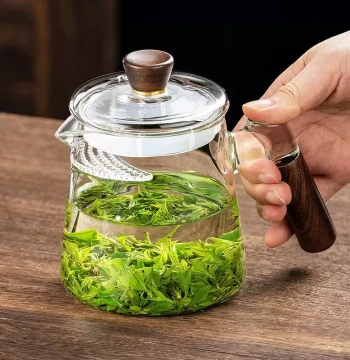 Wooden Handle Glass Teapot Crescent Filter Tea-Water Separator Green Tea Brewer Electric Ceramic Stove Boiling Transparent Kung Fu Tea Set