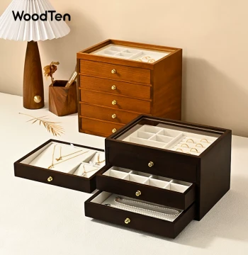 Mushi Premium Solid Wood Multi-Layer Jewelry Storage Box for Rings, Necklaces, Earrings, Bracelets, Dust-Proof Multifunctional Accessory Case