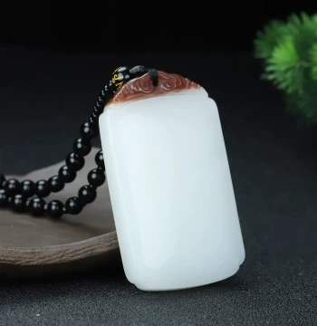 Natural Hetian Jade Ruyi Auspicious Clouds Peaceful Plain Pendant Necklace in Sugar Yellow and White Jade