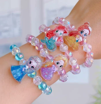 Mermaid Elsa Princess Girl Bracelet Children's Beaded Bracelet Cute Cartoon Crystal Clear Beaded Jewelry Small Gift