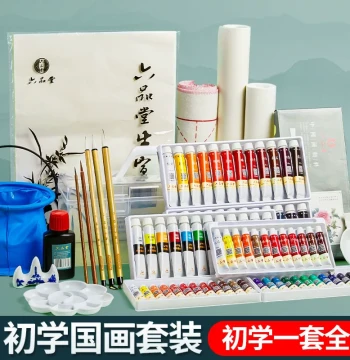 Liupintang Chinese Painting Pigment Starter Set, Complete Tools for Beginners, Children, and Students, Professional Ink Wash Painting Materials, 12/24 Colors for Gongbi and Brush Art