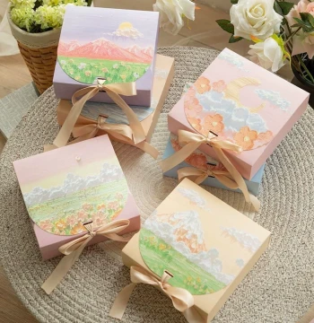 Oil Painting Style Square Gift Box, Empty Packaging Box for Birthdays, Party Favors, and Valentine's Day Gifts for Girlfriend