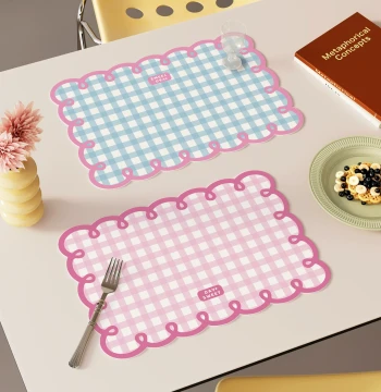 Vintage Plaid Cream Style Placemat, Wash-Free Waterproof and Oil-Proof Heat Pad, Leather Table Mat for Kitchen Bowls, Chopsticks, Countertops, and Cups