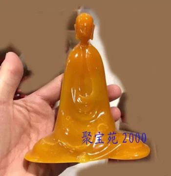 Creative Zen-style Ornament: Imitation Yellow Dragon Jade Monk Figure for Wine Cabinet, Study, or Craft Display