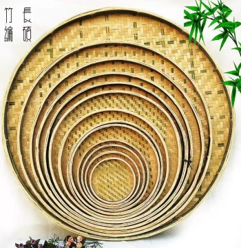 Bamboo Products Woven Bamboo Winnowing Basket Perforated Non-Perforated Bamboo Sieve Home Drying Round Winnowing Basket Rice Sieve Bamboo Tray Painting Decoration
