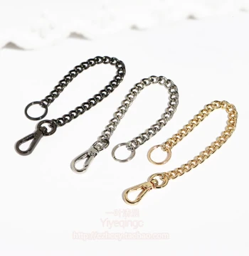 DIY 6mm Bag Charm Chain Accessories - Metal Clasp, Light Gold Double Ring, Plush Toy Chain with Pom-Pom Link