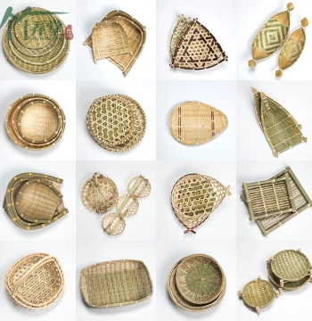 Handmade Bamboo Basket, Winnowing Tray, Bamboo Sieve, Woven Fruit Basket, Dim Sum Tray, Household Woven Craft Round Winnowing Basket
