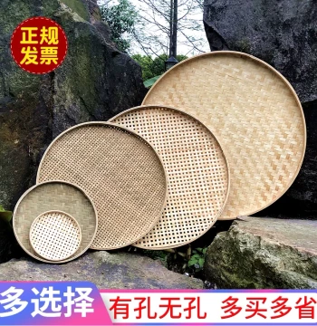 Bamboo Woven Winnowing Basket with Holes Rice Sieve Home Bamboo Tray Bamboo Container Round Tray Drying Painting Decorative Bamboo Product Bamboo Mat