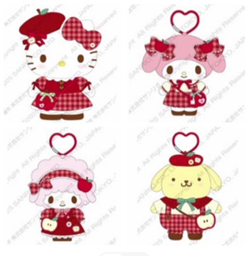 September Pre-order Deposit: HK Version Sanrio Kitty & My Melody Apple Plaid Skirt Mini Crossbody Plush Charm